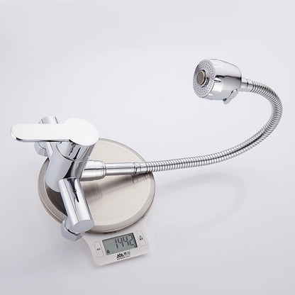 Flexible Spout Chrome Wall-Mount Kitchen Faucet, Modern Single-Handle Brass Faucet