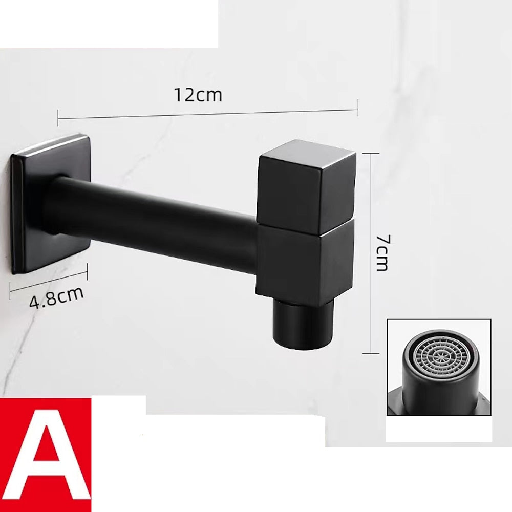 Modern Wall-Mount Single Cold Faucet, Solid Brass Washing Machine Faucet, Matte Black / Chrome