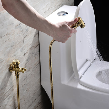 Polished Gold Antique Handheld Bidet Sprayer, Vintage Brass Toilet Shattaf Set with Hose / Wall Bracket
