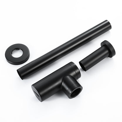 Contemporary Round Brass Bottle P-Trap, Bathroom Basin Sink Drain with Pop-Up Drain, Matte Black / Chrome