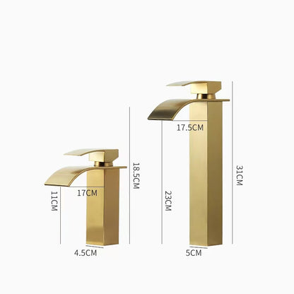 Waterfall Single-Hole Bathroom Faucet, Modern Single-Handle Vessel Sink Faucet, Matte Black / Polished Gold