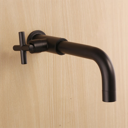 Matte Black Wall-Mount Single-Hole Bathroom Faucet, Single Cross Handle Cold Only Faucet