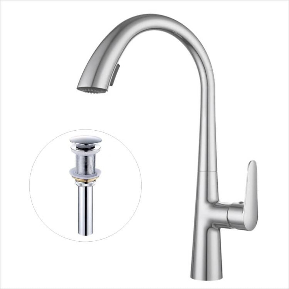 Pull-Down High-Arc Kitchen Faucet with Pop-Up Drain, Single-Handle Modern Faucet, Gunmetal / Matte Black / Chrome