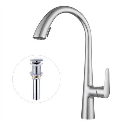 Pull-Down High-Arc Kitchen Faucet with Pop-Up Drain, Single-Handle Modern Faucet, Gunmetal / Matte Black / Chrome