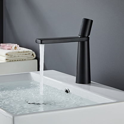 Modern Single-Hole Single-Handle Bathroom Faucet, Brass Flat Spout Basin Faucet, Matte Black / Brushed Gold / Matte White / Chrome / Gunmetal