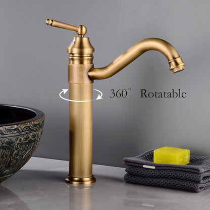 Antique Single-Hole Bathroom Faucet, Single-Handle Brass Faucet with Swivel Spout, Antique Brass / Oil-Rubbed Bronze / Brushed Nickel / Chrome / Polished Gold