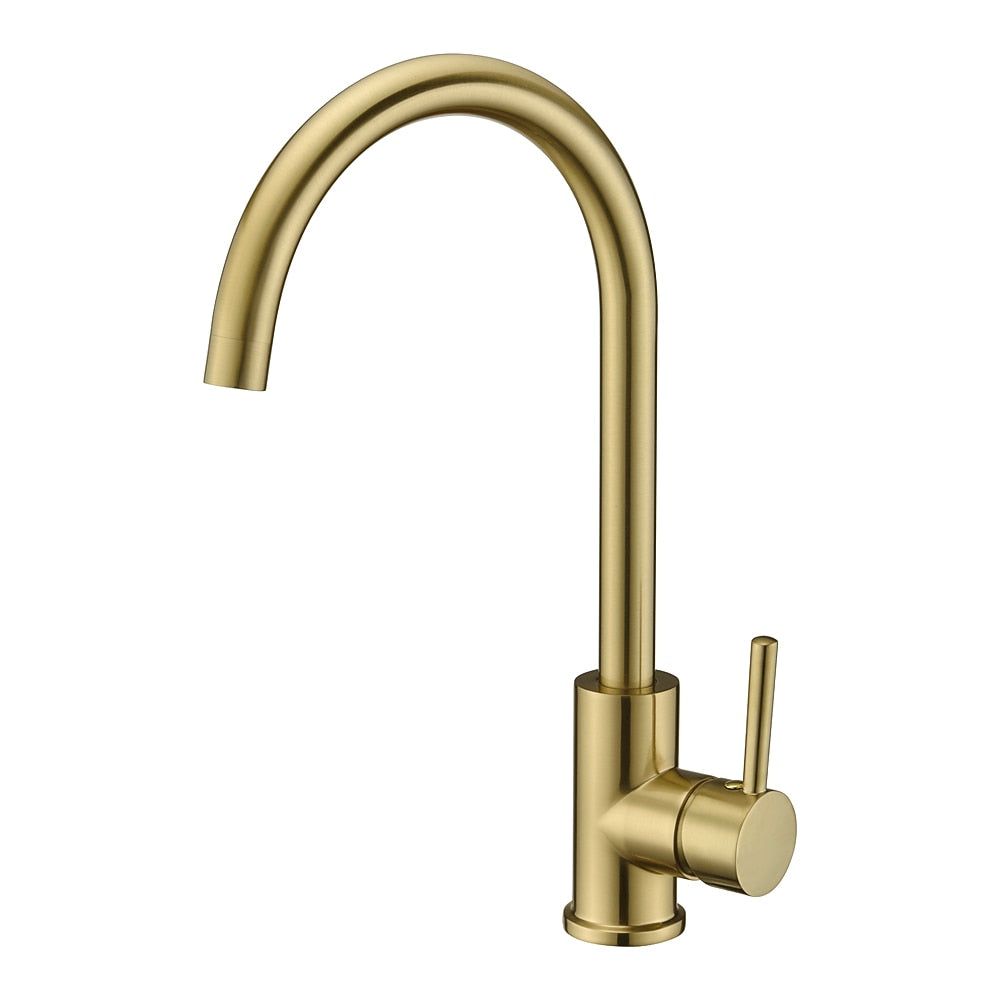 Brushed Gold 360-Degree Swivel Kitchen Faucet, Single-Handle High Arc Faucet