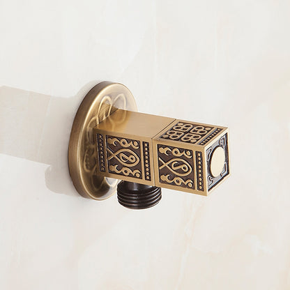 Retro Carved Brass Angle Valve, Wall-Mount Water Shut-Off Valve, Antique Brass / Matte Black / Polished Gold