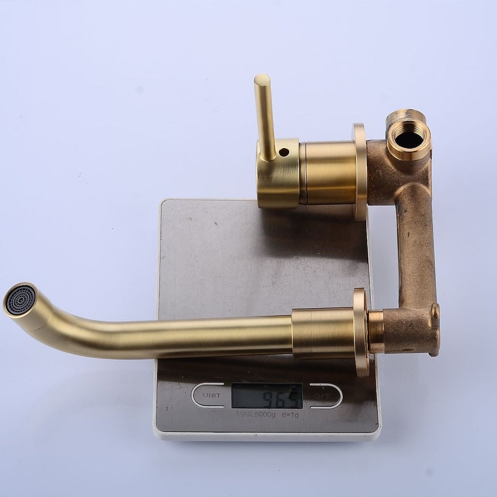 Rotatable Spout Wall-Mount Bathroom Faucet, Single-Handle Brass Basin Tap, Chrome / Matte Black / Brushed Gold