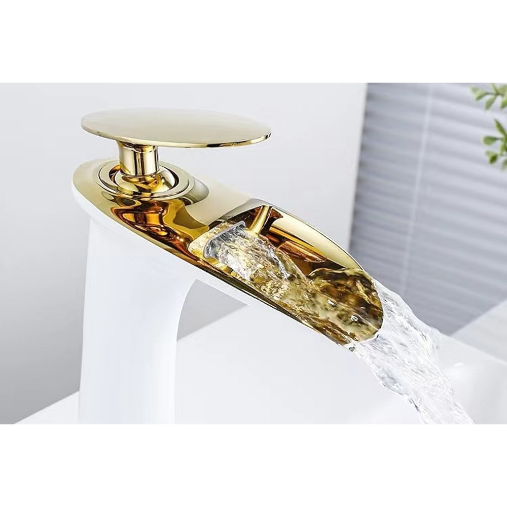 Waterfall Bathroom Faucet, Modern Single-Handle Single-Hole Faucet