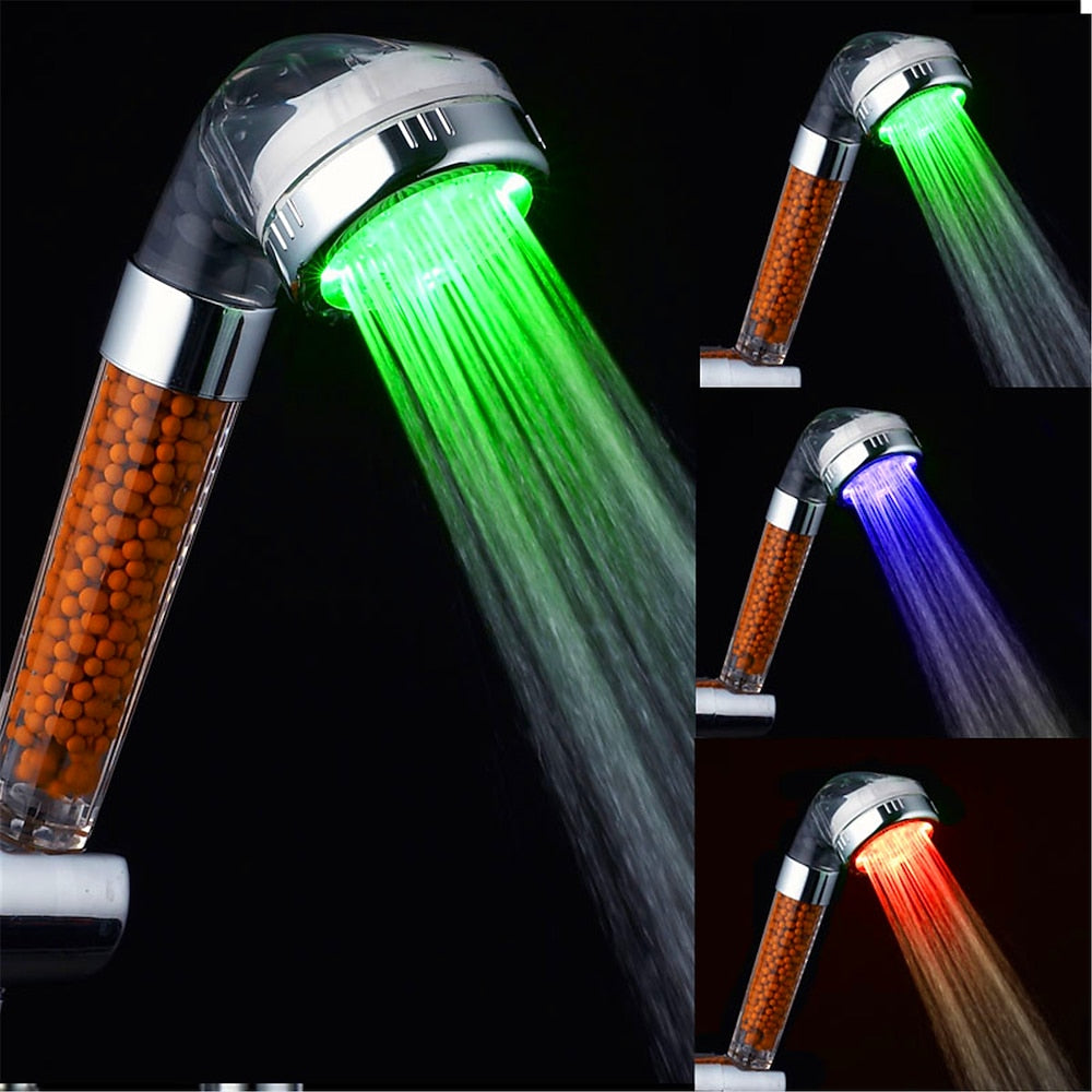 Electroplated Contemporary LED Handheld Shower Head, Temperature Control Shower Head with Jet / Rainfall Spray