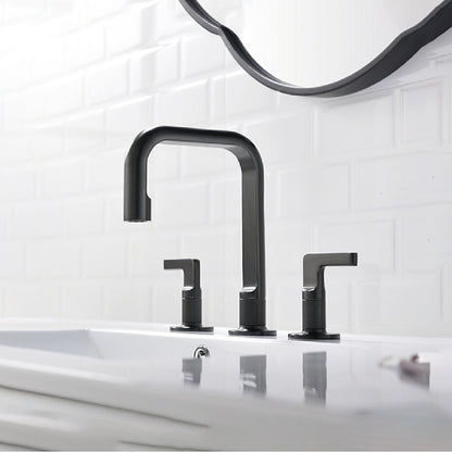 Widespread Two-Handle Bathroom Faucet, Modern High Arc Brass Basin Faucet with Water Supply Hoses, Brushed Gold / Gunmetal
