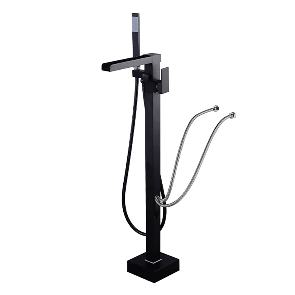 Modern Waterfall Freestanding Tub Filler, Single-Handle Tub Faucet with Handheld Shower
