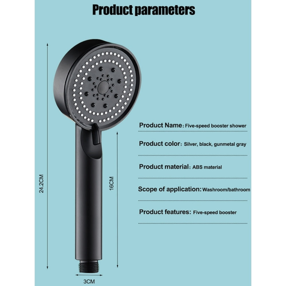 5-Spray Mode Matte Black Handheld Shower Head, High-Pressure Bathroom Showerhead