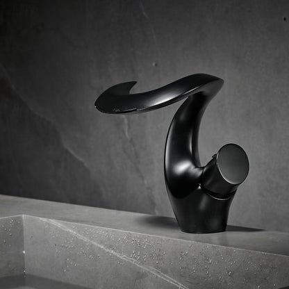 Waterfall Single-Hole Bathroom Faucet, Single-Handle Brass Deck Mount Faucet, Brushed Gold / Chrome / Matte Black / Matte White
