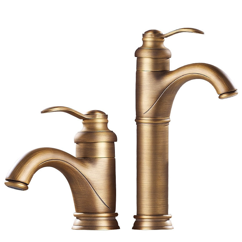 Traditional Single-Handle Brass Bathroom Faucet, Single-Hole Deck-Mounted Faucet, Antique Brass / Oil-Rubbed Bronze / Polished Gold