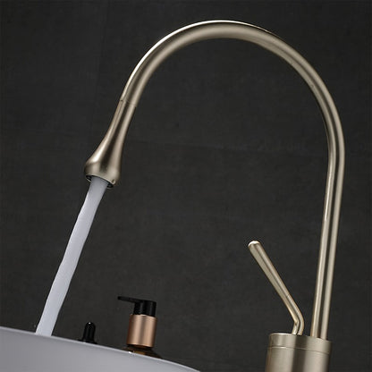 Brushed Gold High-Arc Vessel Sink Faucet, Single-Handle Bathroom Basin Faucet