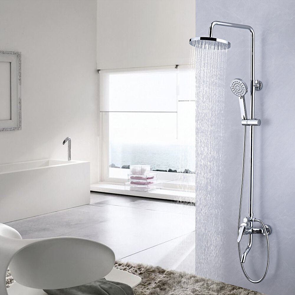 Chrome Modern Rainfall Tub Shower System, Single-Handle Wall-Mounted Shower System with Handheld Shower