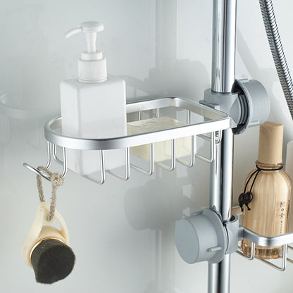 Modern Aluminum Faucet Storage Rack, Clamp-On Sink Caddy Organizer with Integrated Hooks, Black / Silver