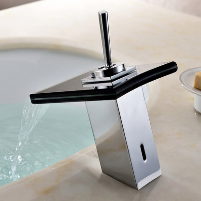 Waterfall Chrome Bathroom Faucet, Single-Handle Single-Hole Glass Spout Faucet