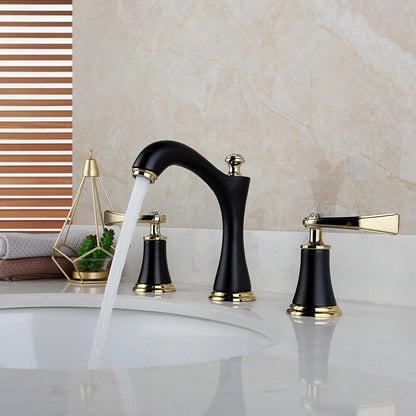 360-Degree Swivel Vintage Bathroom Faucet, Double-Handle Widespread Basin Faucet, Chrome / Matte Black / Matte White