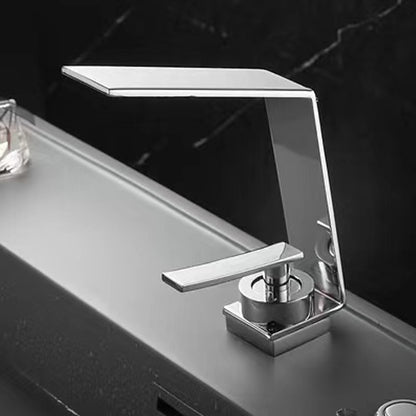Waterfall Modern Single-Hole Bathroom Faucet, Single-Handle Brass Faucet
