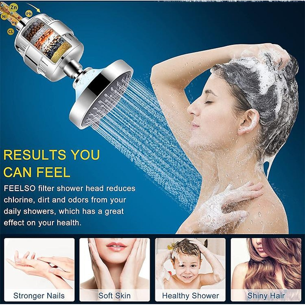 5-Spray Mode Fixed Shower Head, Modern Wall-Mount Round Showerhead, Chrome / Matte Black / Stainless Steel