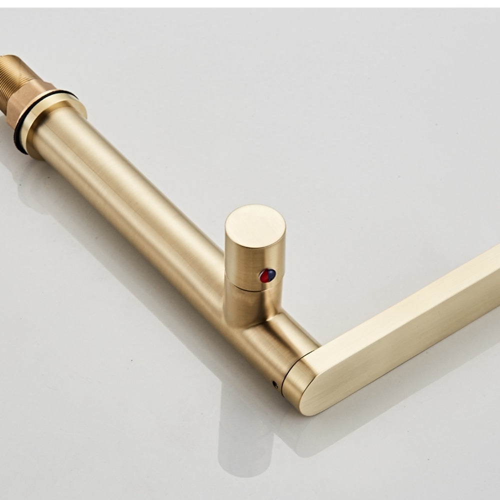 Modern Brass Single-Hole Bathroom Faucet, Single-Handle Swivel Spout Faucet, Brushed Gold / Matte Black
