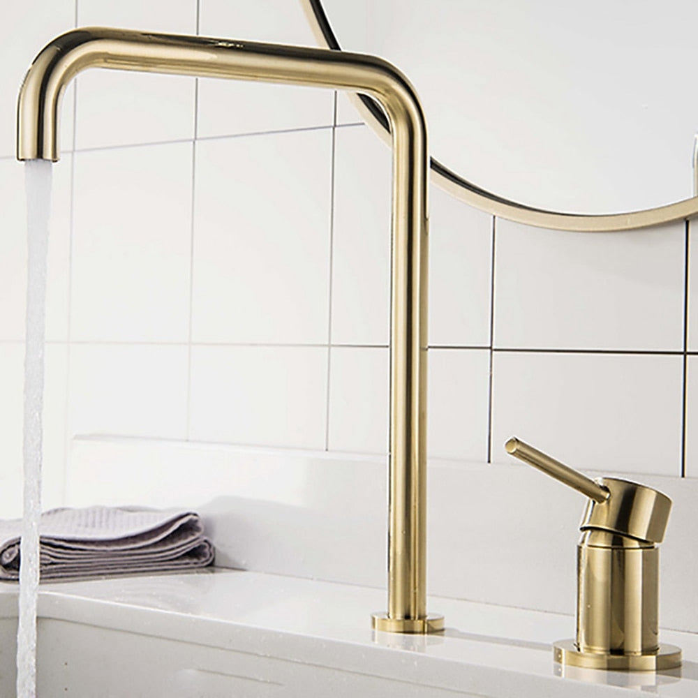 360-Degree Swivel Vessel Sink Faucet, Single-Handle 2-Hole Widespread Basin Faucet, Brushed Gold / Chrome / Matte Black / Rose Gold