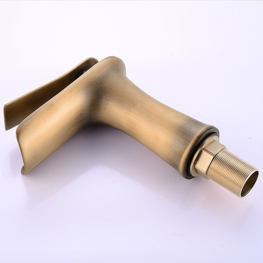 Waterfall Antique Bronze Bathroom Faucet, Single-Hole Single-Handle Faucet with Pop-Up Drain
