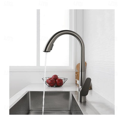 Pull-Down Kitchen Faucet, High Arc Single-Handle Brass Sink Faucet, Gunmetal / Matte White / Matte Black / Brushed Nickel