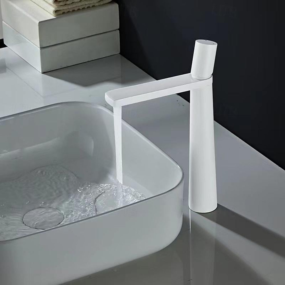 Modern Single-Hole Vessel Sink Faucet, Single-Handle Waterfall Spout Faucet, Matte White / Chrome / Matte Black / Gunmetal