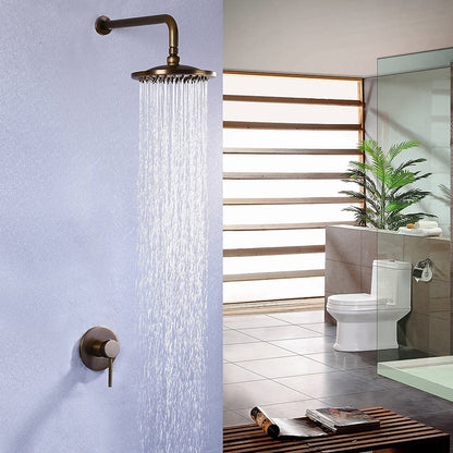 Rainfall Antique Brass Shower Faucet, Wall-Mount Single-Handle Shower System with Rough-In Valve / Floor Drain