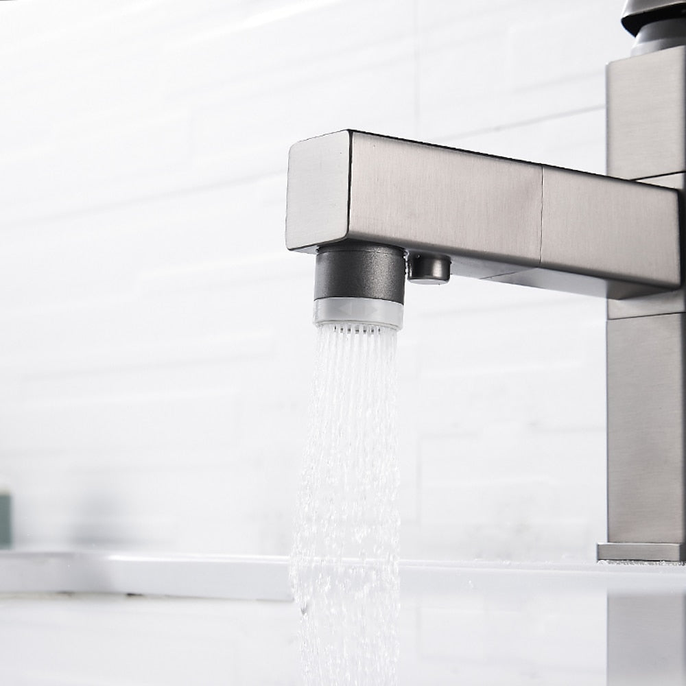 Modern Pull-Out Bathroom Faucet, Single-Hole Swivel Spout Faucet, Matte Black / Chrome / Brushed Nickel / Gunmetal / Matte White