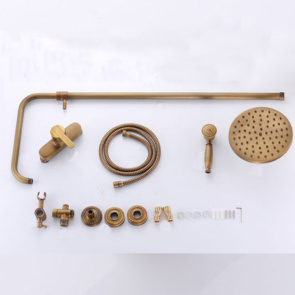 Antique Brass Wall-Mount Rainfall Shower System, Single-Handle Shower Faucet Set with Handheld Shower