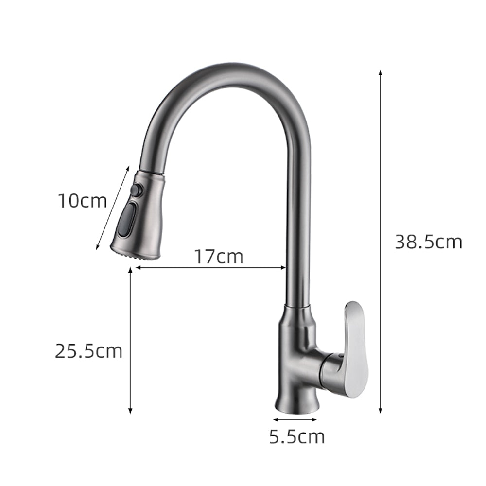 Modern Pull-Down Kitchen Faucet, Single-Handle High-Arc Brass Faucet, Chrome / Gunmetal / Matte Black