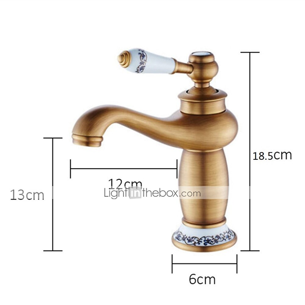 Vintage Single-Hole Bathroom Faucet, Single-Handle Brass Vanity Faucet with Ceramic Floral Accent