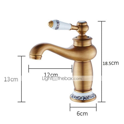 Vintage Single-Hole Bathroom Faucet, Single-Handle Brass Vanity Faucet with Ceramic Floral Accent