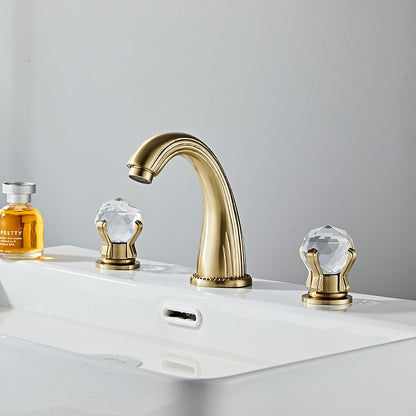 Modern Widespread Bathroom Faucet with Crystal Knob Handles, 3-Hole Double-Handle Brass Basin Mixer Tap, Antique Brass / Brushed Gold / Chrome / Matte Black / Rose Gold / Gunmetal / PVD