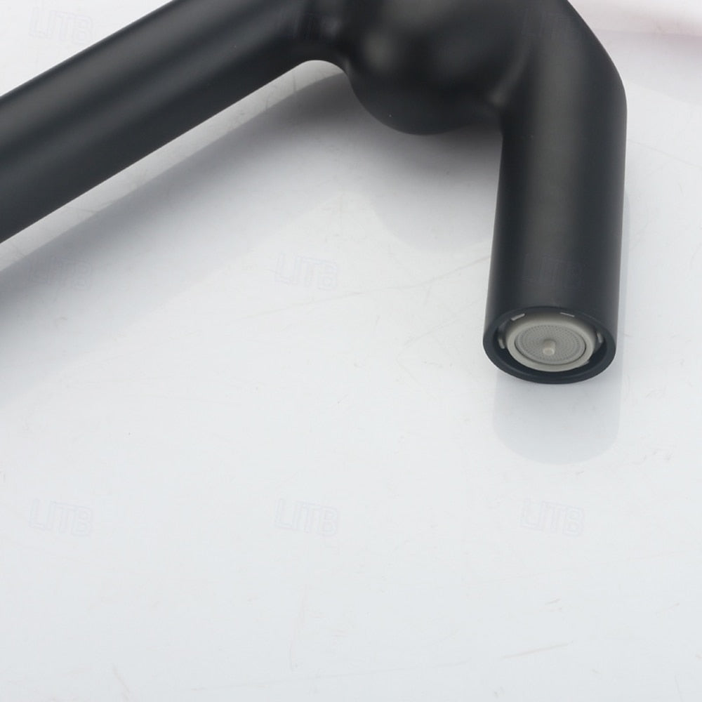 Modern Single-Hole Bathroom Faucet with Propeller Handle, Black / White / Burgundy / Orange Red