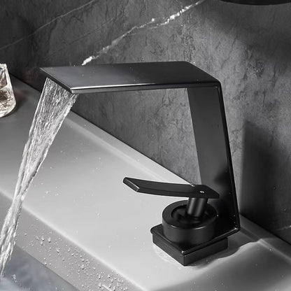 Waterfall Bathroom Faucet, Modern Single-Hole Single-Handle Faucet with Pop-Up Drain, Chrome / Matte Black / Gunmetal