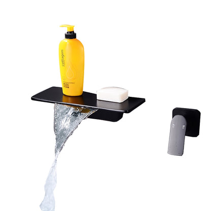 Waterfall Wall-Mount Bathroom Faucet, Single-Handle Brass Sink Faucet, Matte Black / Matte White