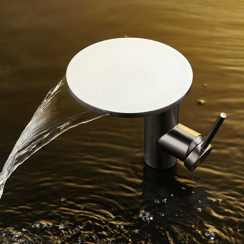Modern Single-Hole Waterfall Bathroom Faucet, Swivel Stainless Steel Single-Handle Faucet, Chrome / Brushed Gold / Matte White / Gunmetal / Painted / Powder Coated