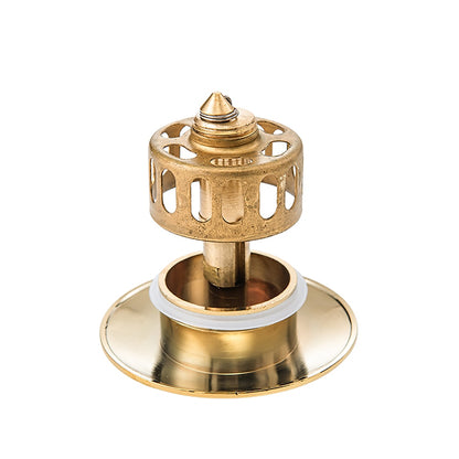 Polished Gold Brass Pop-Up Sink Drain Stopper without Overflow, Contemporary Bathroom Vessel Vanity Sink Drain Assembly