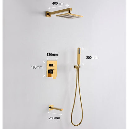 Brushed Gold Wall-Mounted Rainfall Shower System, Modern Single-Handle Tub Shower Faucet with Handheld Shower, Tub Spout