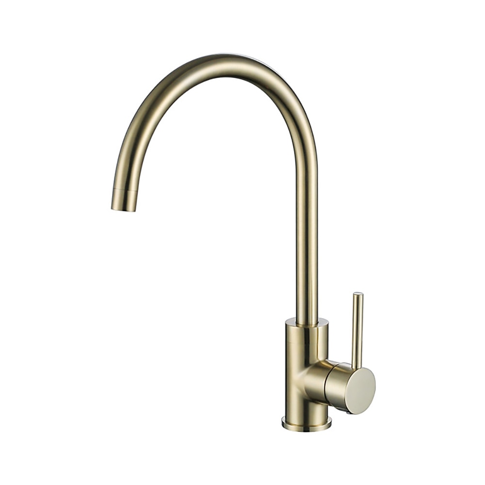 Brushed Gold High-Arc Swivel Spout Kitchen Faucet, Single-Handle Single-Hole Brass Faucet with Water Inlet Hoses