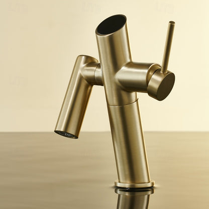 Modern Single-Hole Bathroom Faucet, Single-Handle Brass Sink Faucet, Polished Gold / Brushed Gold / Rose Gold / Matte Black / Chrome / Gunmetal / Matte White