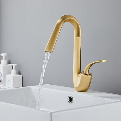 Modern Single-Hole Waterfall Bathroom Faucet, Single-Handle Swivel Spout Faucet, Matte Black / Brushed Gold / Chrome