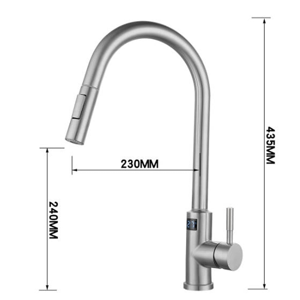 Touchless Sensor Stainless Steel Pull-Down Kitchen Faucet, Modern Single-Handle Digital Display Faucet