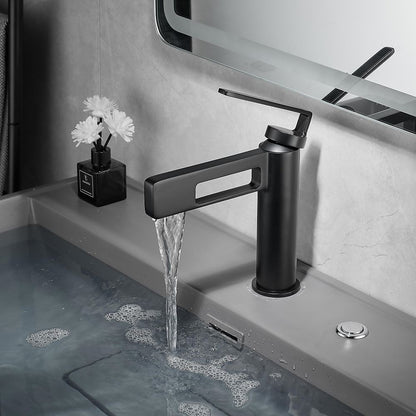Modern Waterfall Bathroom Sink Faucet, Single-Handle Single-Hole Brass Faucet, Matte Black / Brushed Gold / Gunmetal / Chrome / Matte White